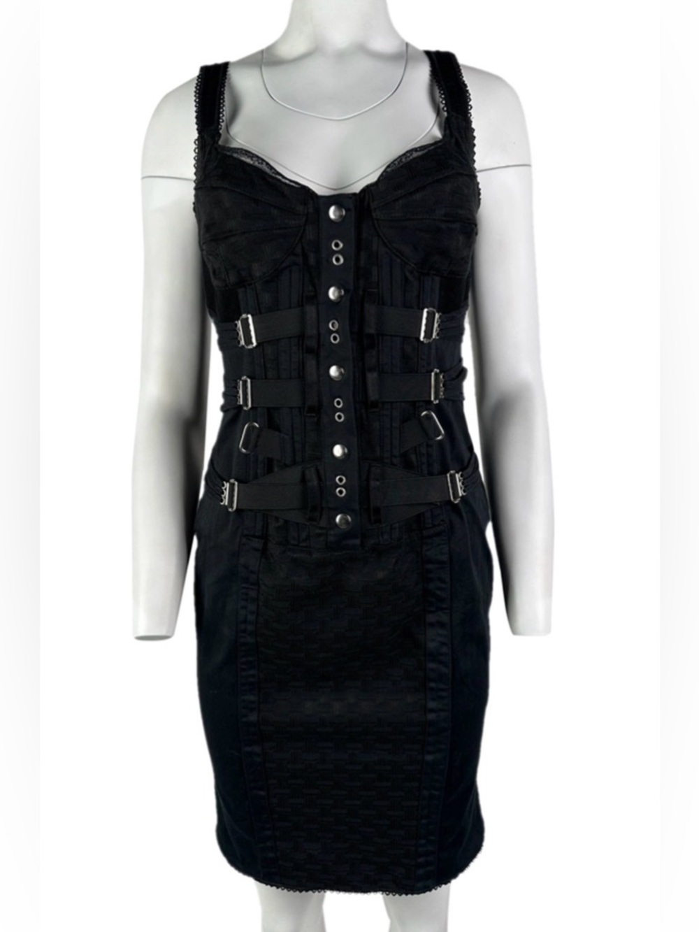 D&G by Dolce & Gabbana Vintage Spring 2004 Black Buckle Bondage Dress size Small